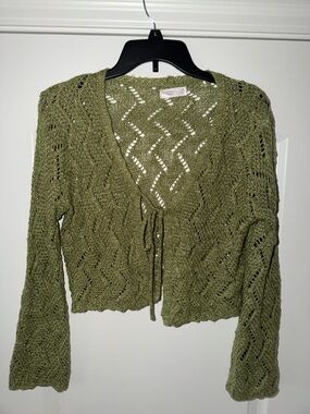 Lauren Conrad Olive Open-Knit Tie-Front Women's Sweater - Petite Small